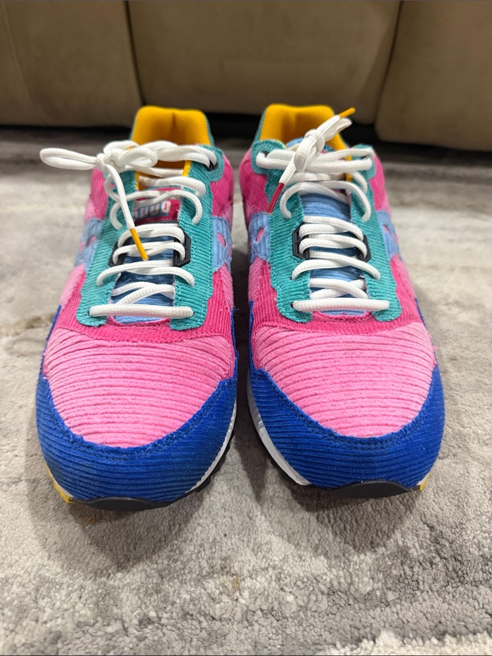 Men’s Saucony Shadow 5000 Patchwork shoes. Pink, Teal & Blue with Yellow Accents